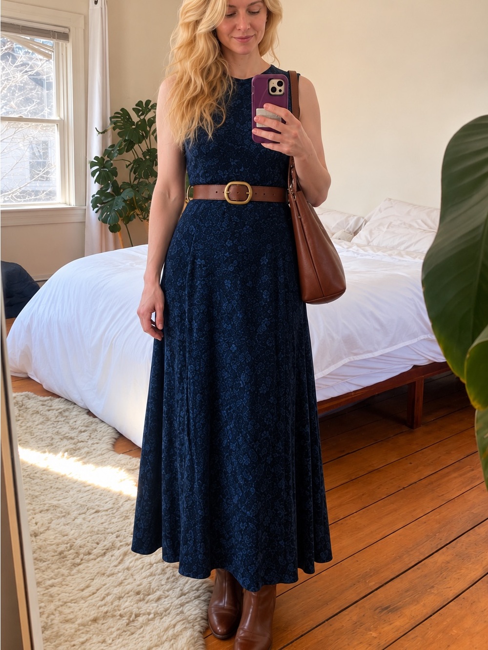 Ralph Lauren 100% Silk Maxi Dress Size 6 Navy Floral Minimalist Sleeveless